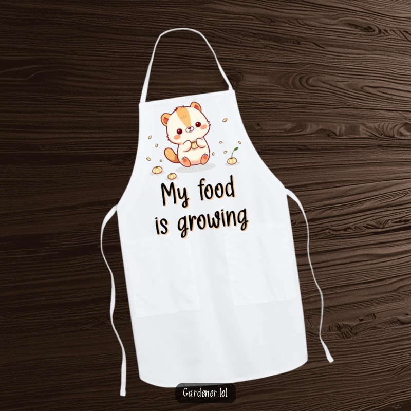 Funny Apron: Cute animal character playfully interacting with floating seeds, bringing a touch of garden magic.