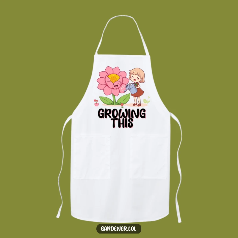 Funny Gardener Apron: Cheerful Character Watering Flower, Kitchen Humor Gift