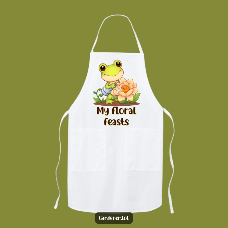Funny Kawaii Frog Apron: Gardener Watering Flower - Humorous Kitchen Gift