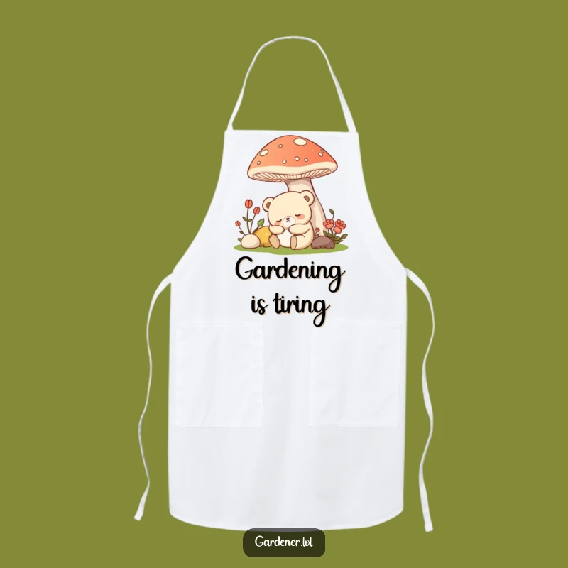 Funny Kawaii Bear Gardener Apron, Sleepy Mushroom Chef Wear, Gift for Bakers