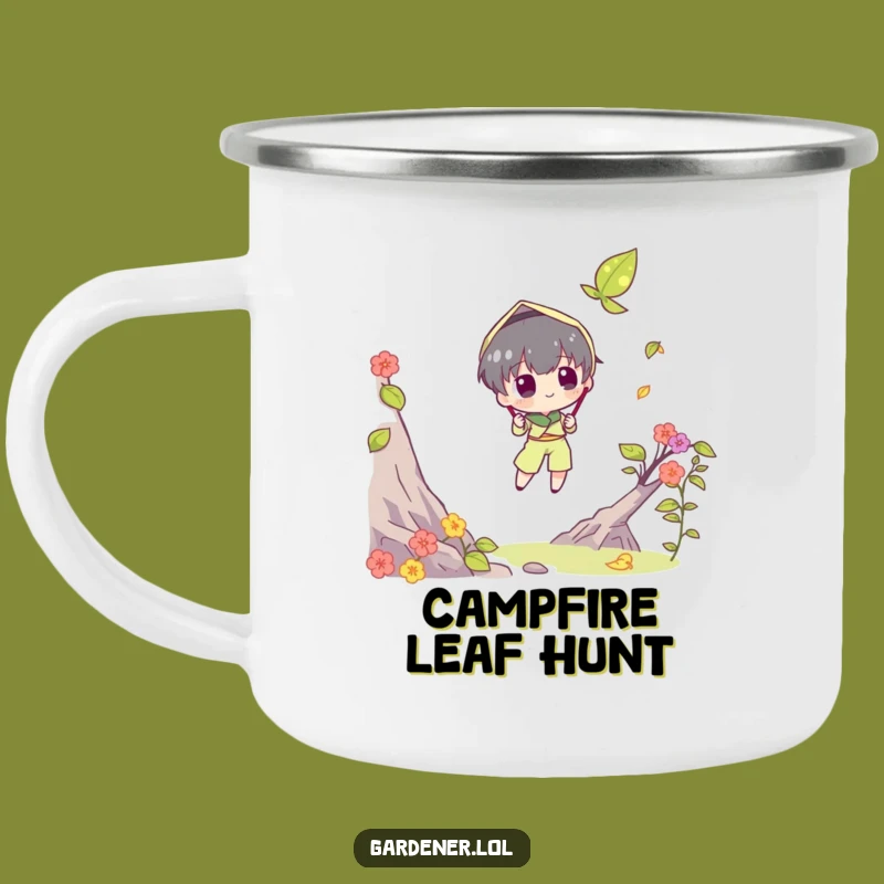 Funny Leaf Catching Camping Mug - Outdoor Character Autumn Drinkware