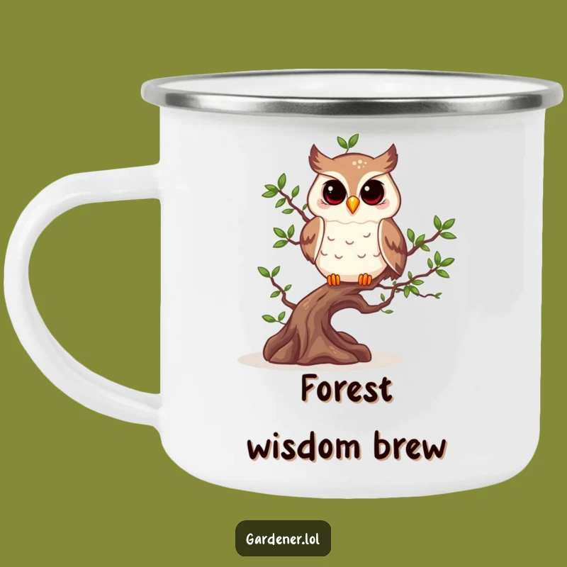 Funny Owl Bonsai Camping Mug, Zen Drinkware for Nature Lovers