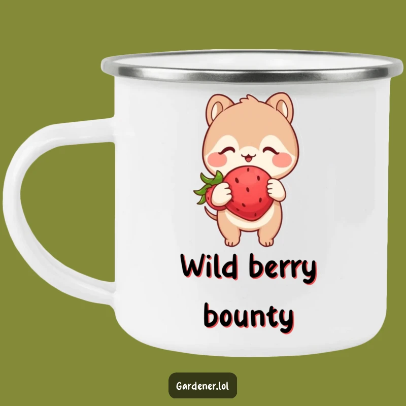 Funny Camping Mug: Animal Strawberry Glee, Cute Enamel Mug Gag Gift