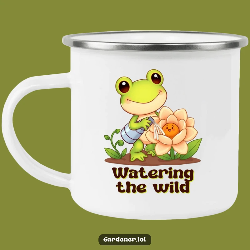 Funny Kawaii Frog Camp Mug: Gardener Watering Flower - Durable and Humorous