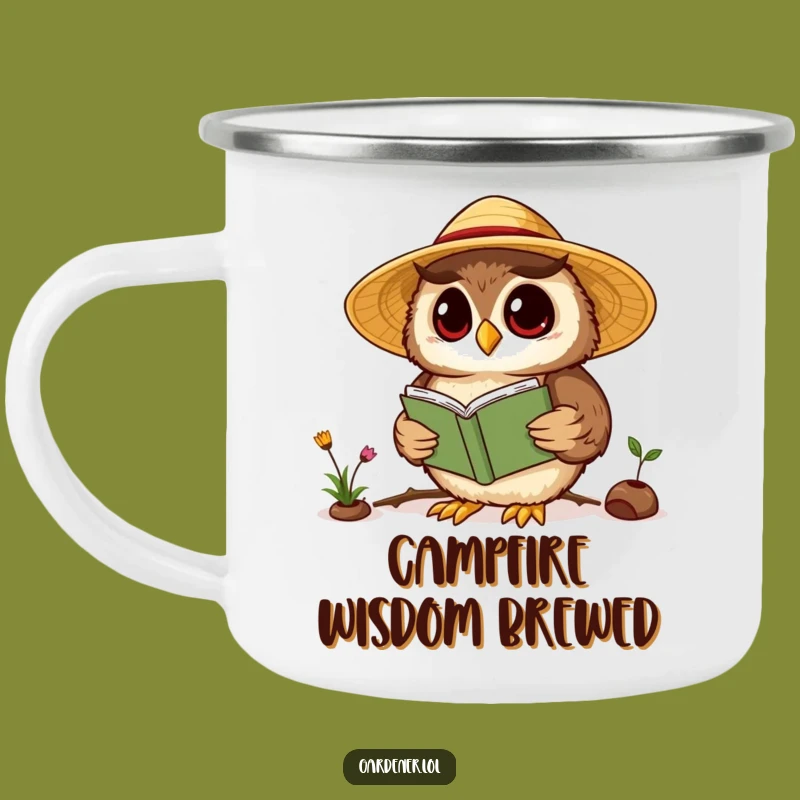 Funny Kawaii Owl Gardener Camping Mug, Wise Reading, Outdoor Wisdom Gift
