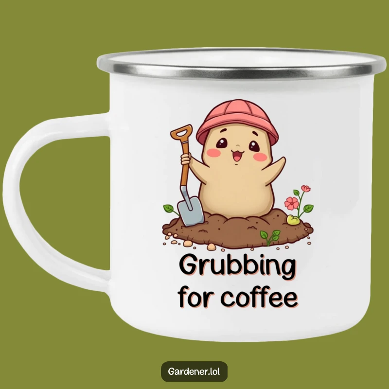 Funny Kawaii Mole Gardener Camping Mug, Delighted Soil Sipper, Outdoor Gift