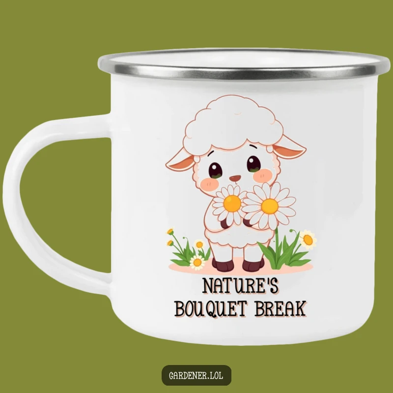 Funny Kawaii Sheep Gardener Camping Mug, Cheerful Daisy Sipper, Outdoor Gift