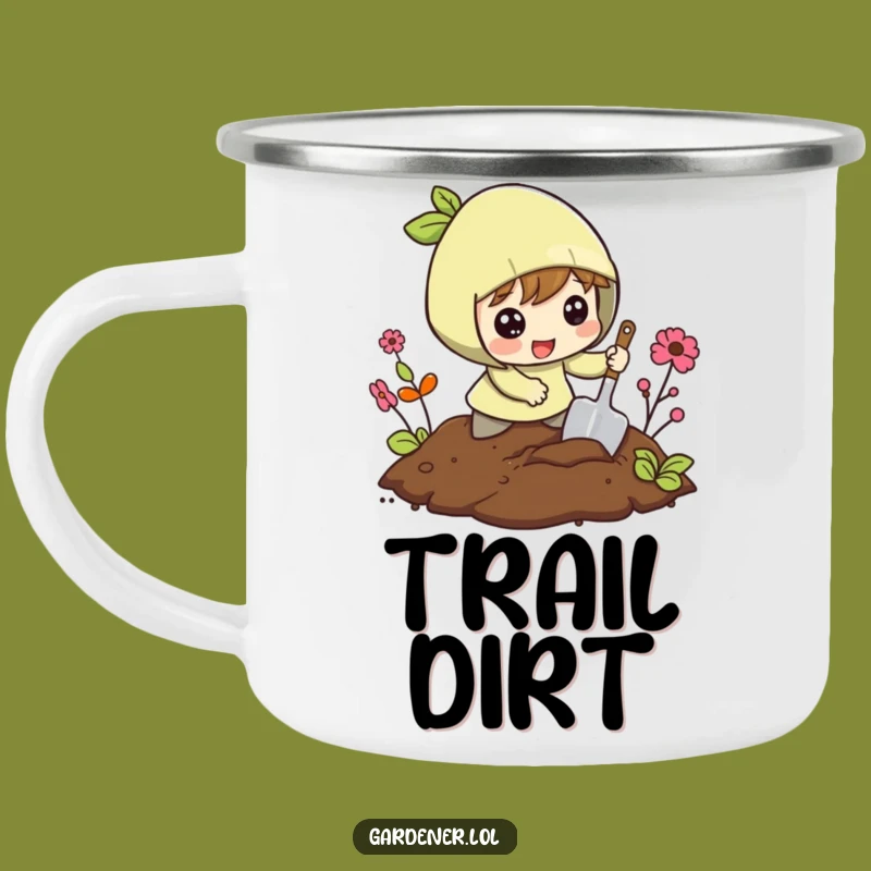 Funny Outdoor Mug: Excited Character Digging Soil, Campfire Funny Gift