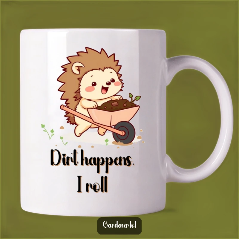 Funny Chubby Hedgehog Wheelbarrow Mug - Hilarious Gardener Gift for Him & Her