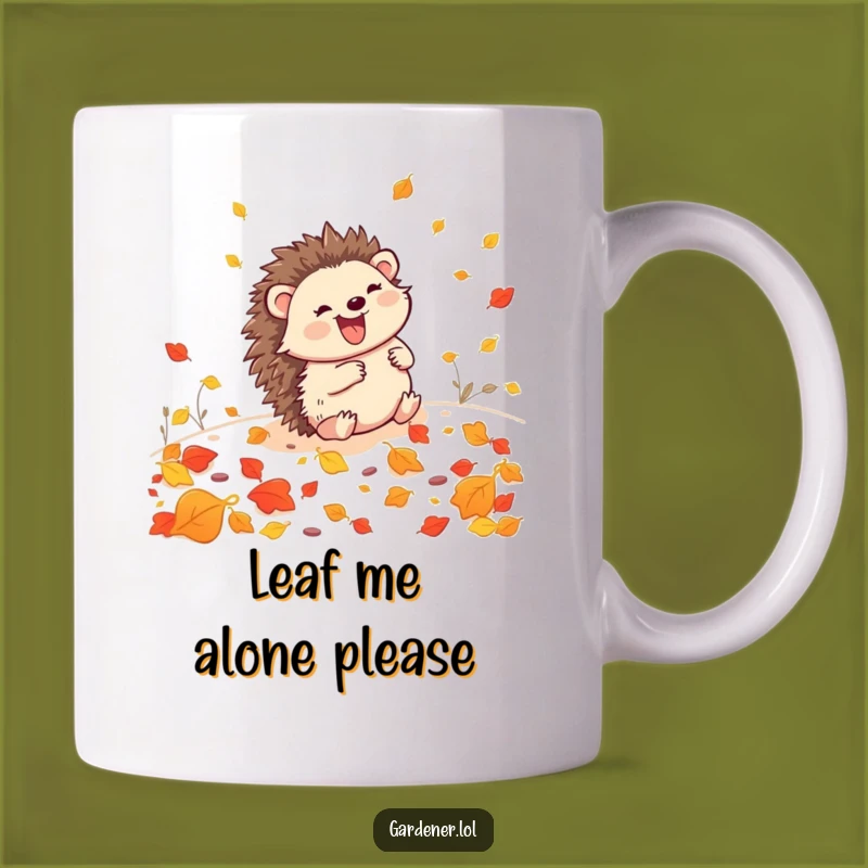 Funny Hedgehog Gardener Mug: Joyful Leaf Rolling, Cute Spiky Friend, Perfect Gift