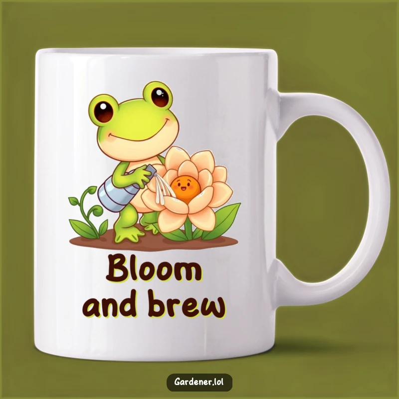 Funny Kawaii Frog Mug: Gardener Watering Flower - Adorable and Humorous Gift