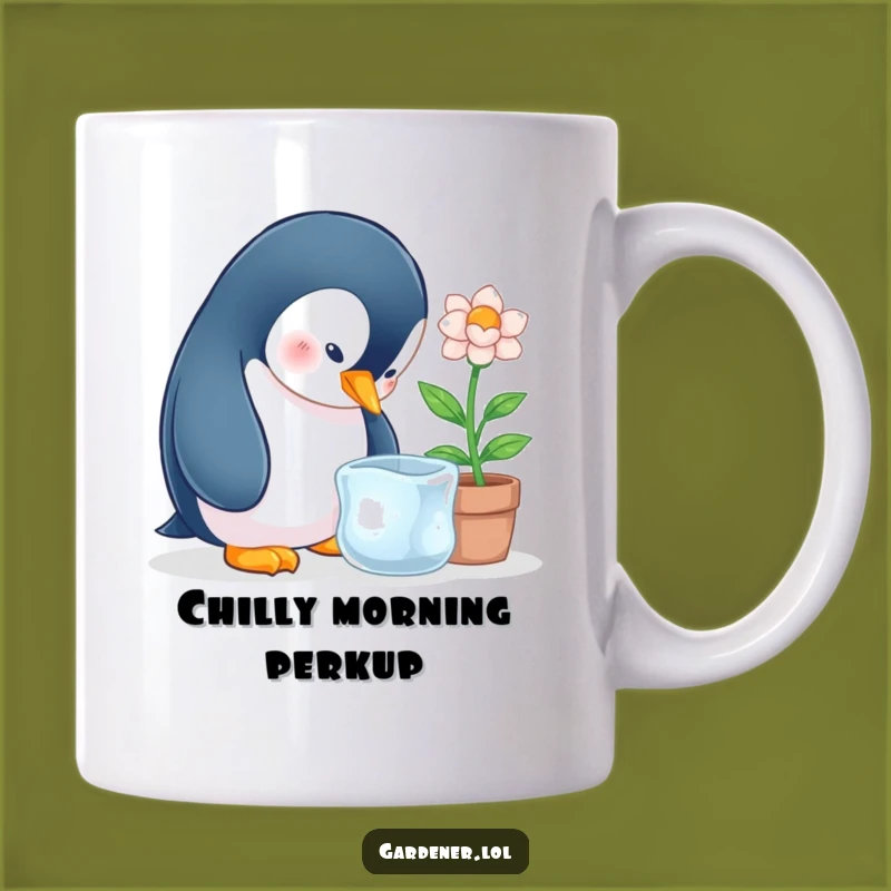 Funny Penguin Ice Flower Mug, Curious Gardener Gift for Winter Lovers