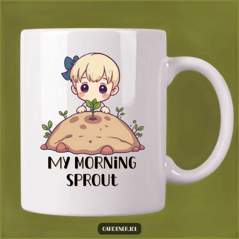 Funny Sprout Mug: Admiring Gardener Character, Hopeful Growth Gift