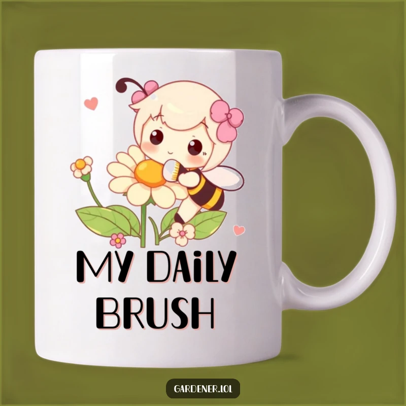 Funny Pollinator Mug: Playful Character Brushing Flower, Whimsical Nature Gift