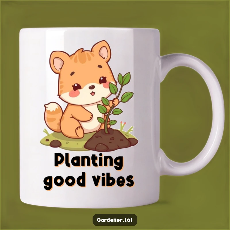 Funny Planting Sapling Mug: Cute Animal's Joyful Act, A Hilarious Gift for Green Thumbs