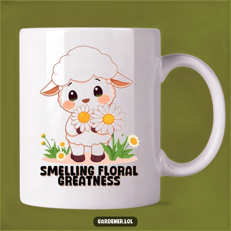 Funny Kawaii Sheep Gardener Mug, Cheerful Daisy Smeller, Gift for Flower Lovers