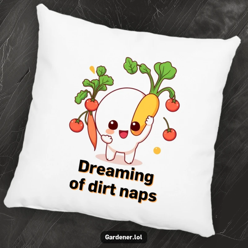 Funny Pillow: A smiling character proudly holds a large, newly harvested, vibrant vegetable, adding a touch of earthy humor.