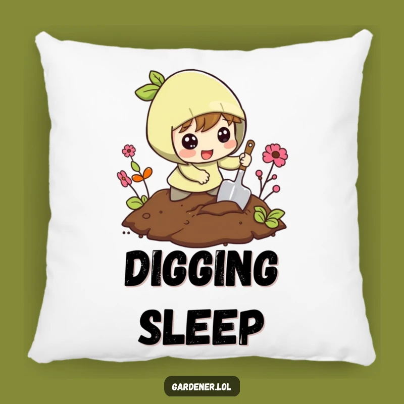 Funny Digging Pillow: Excited Gardener Character, Cozy Soil Humor Gift