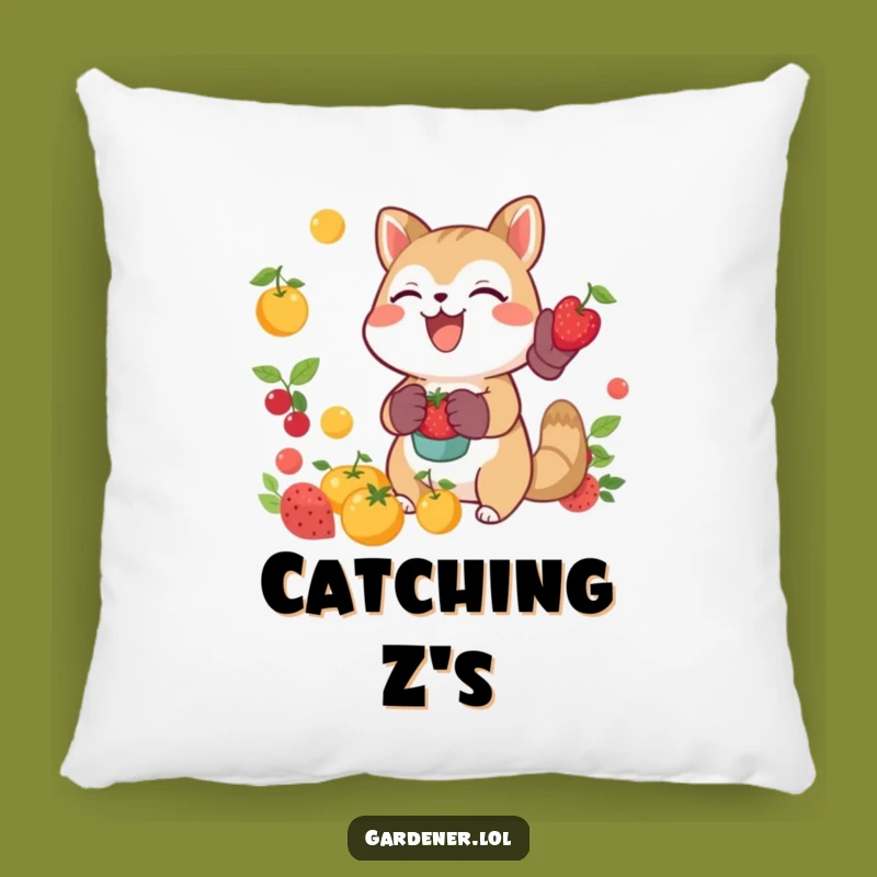 Funny Joyful Animal Catching Fruit Pillow, Cozy Harvest Accent
