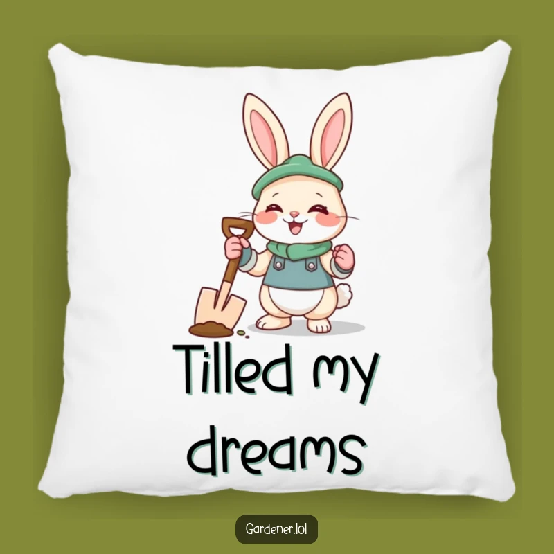 Funny Rabbit Gardener Pillow: Cozy Giggles, Garden Accent
