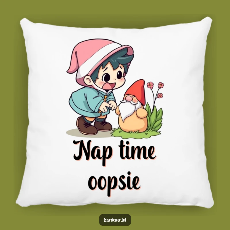 Funny Gnome Trip Character Pillow - Comical Startled Decor Cushion