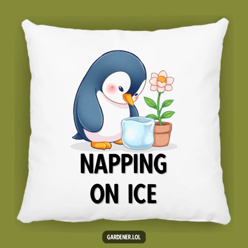 Funny Penguin Ice Flower Pillow, Cozy Winter Accent Cushion