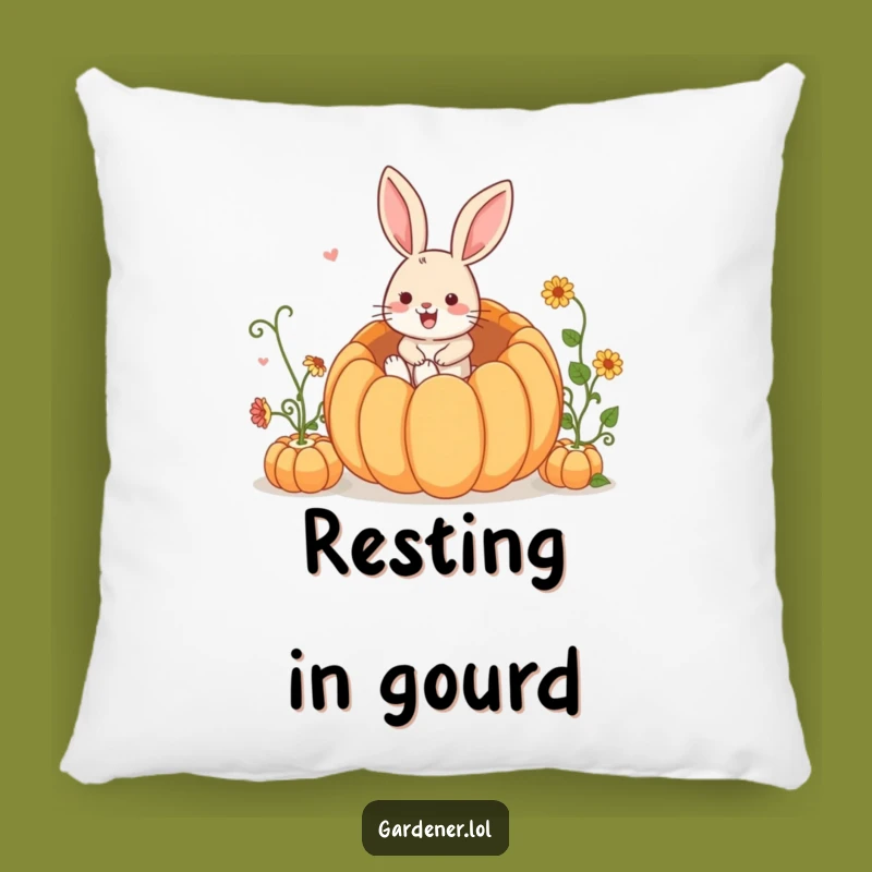 Funny Rabbit Gardener Pillow: Cozy Bunny Jumps Into Pumpkin, Perfect Hilarious Decor!