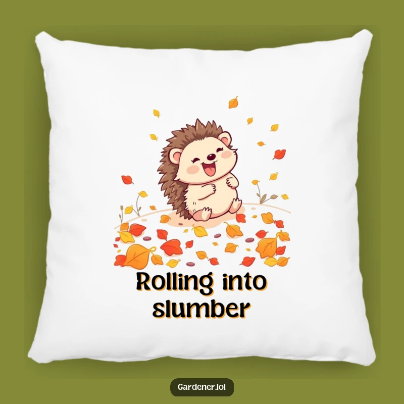 Funny Hedgehog Gardener Pillow: Cozy Rolling Leaf Cushion, Decorative Funny Gift