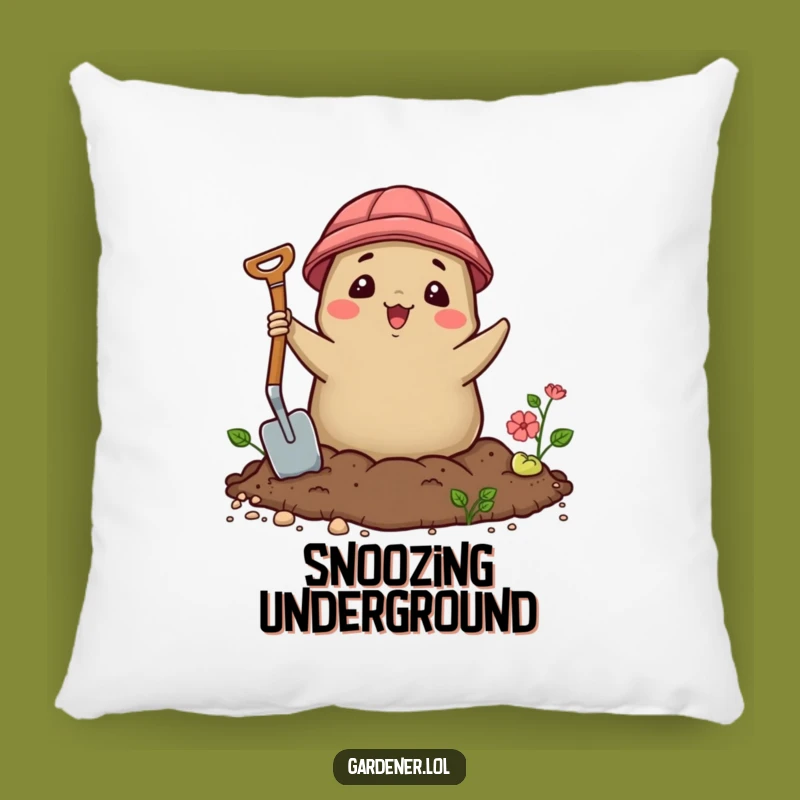 Funny Kawaii Mole Gardener Pillow, Delighted Soil Cushion, Cozy Gift