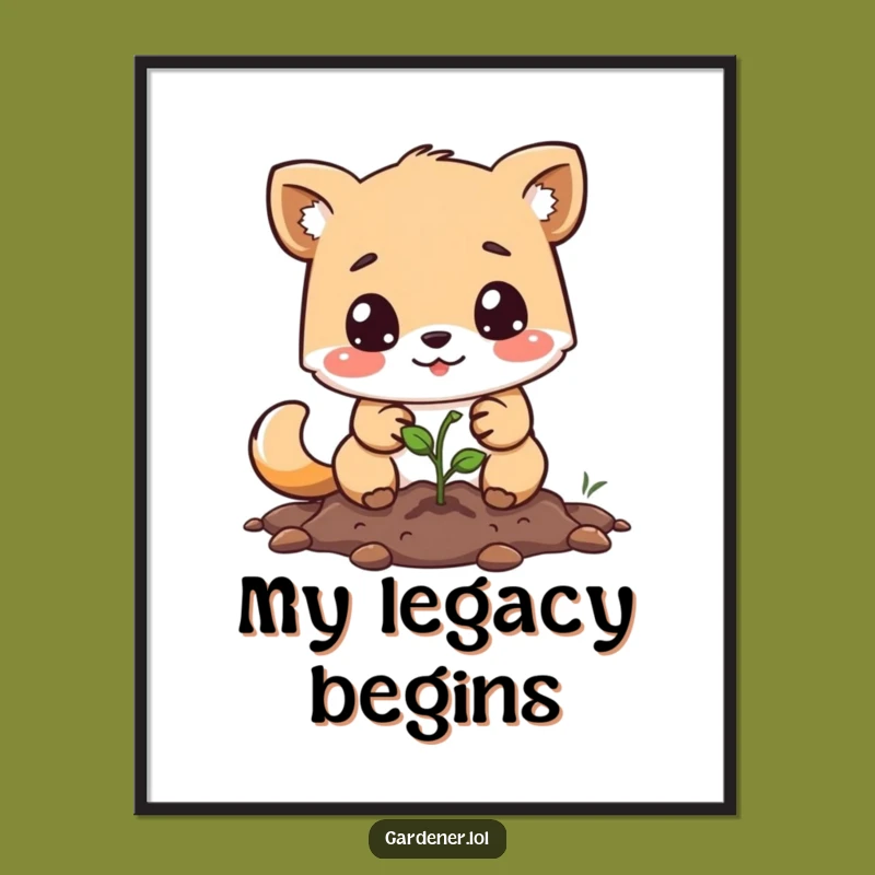 Funny Gardening Art Print: Determined Animal Character Plants Seed, Instant Funny Gift