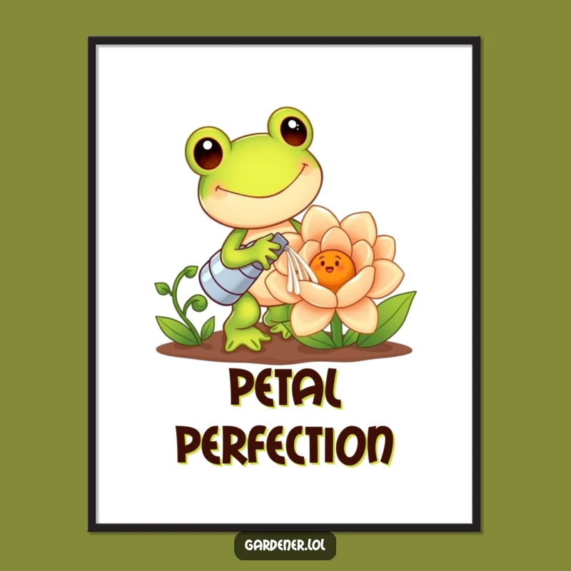 Funny Kawaii Art Print: Frog Gardener Watering Flower - Humorous Decor Download