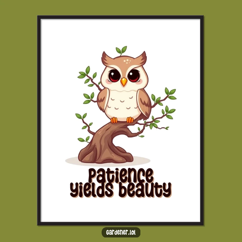 Funny Owl Bonsai Digital Art, Zen Garden Decor Print