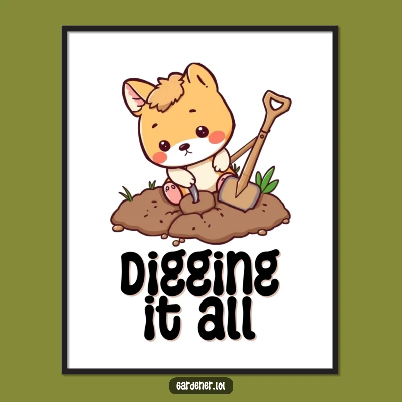 Funny Playful Animal Digging Digital Art, Instant Garden Decor