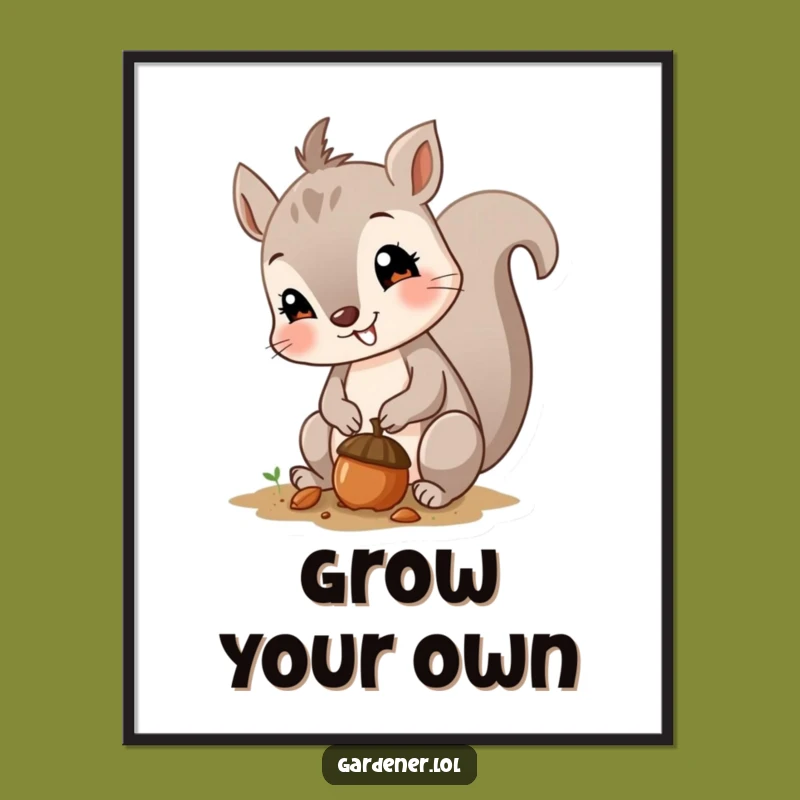Funny Squirrel Planting Acorn Digital Print: Instant Charming Art for a Hilarious Funny Gift!