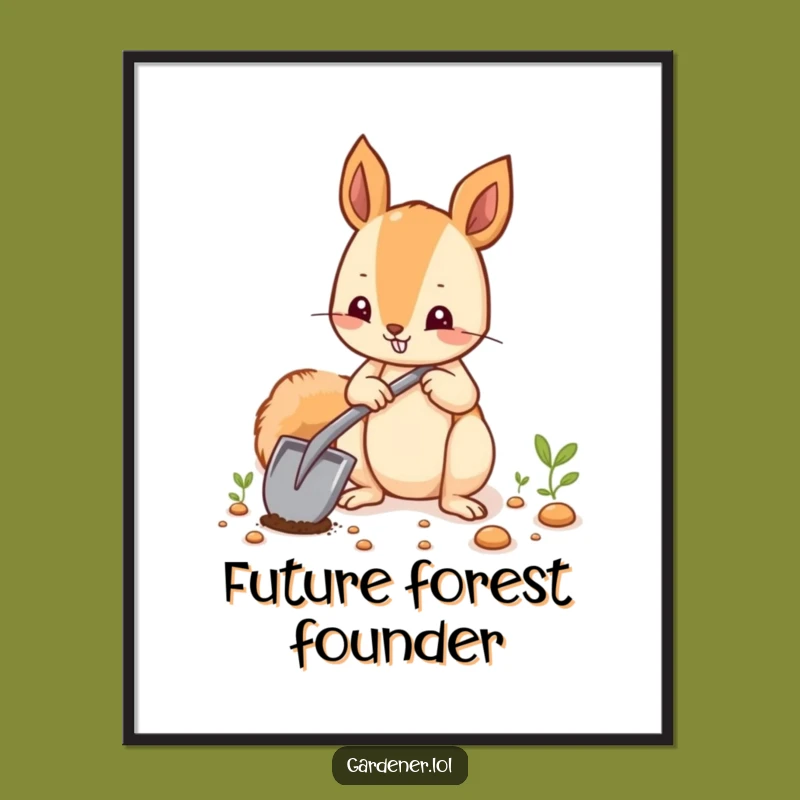 Funny Squirrel Planting Digital Art, Whimsical Garden Decor Print