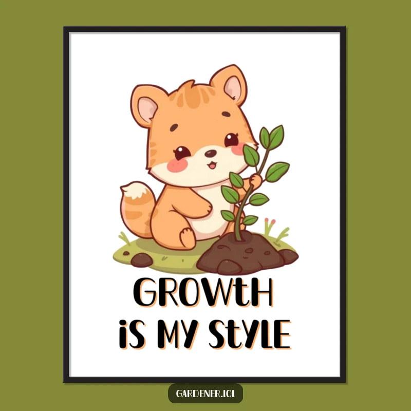 Funny Planting Sapling Digital Art: Cute Animal's Joyful Growth, A Whimsical Funny Gift for Walls