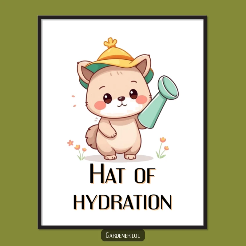 Funny Watering Can Hat Animal Print: Cute Digital Art Gift