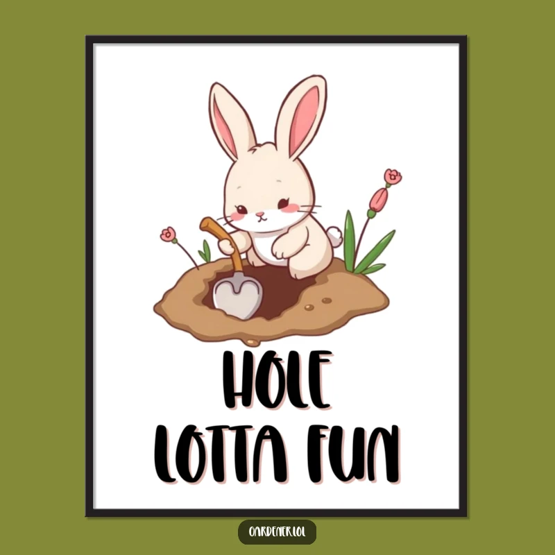 Funny Rabbit Digging Digital Art: Bunny Humor Print, Instant Funny Gift