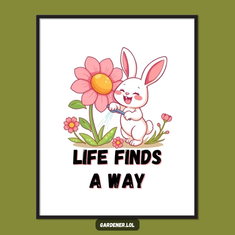 Funny Rabbit Watering Flower Digital Art - Instant Hilarious Garden Decor Gift