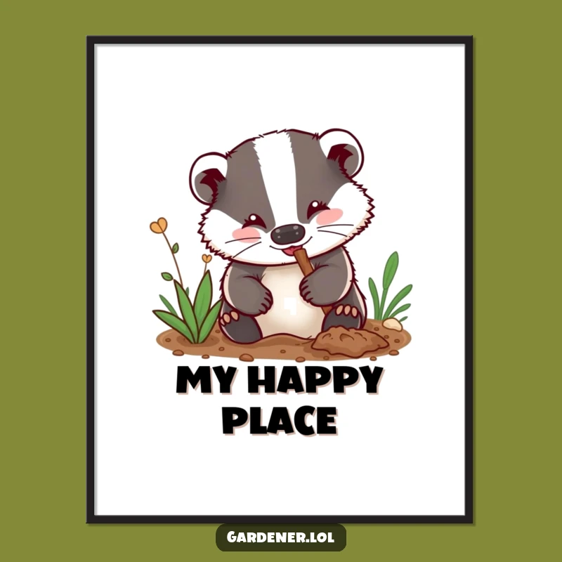 Funny Badger Gardener Digital Art: Digging Badger Print, Instant Gift