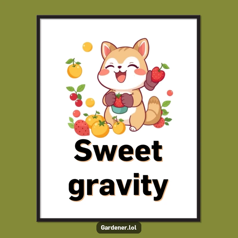 Funny Joyful Animal Catching Fruit Digital Art, Instant Harvest Decor