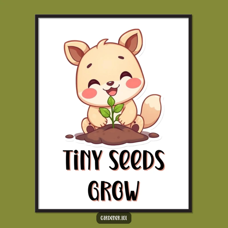 Funny Happy Animal Planting Digital Art, Instant Joyful Decor