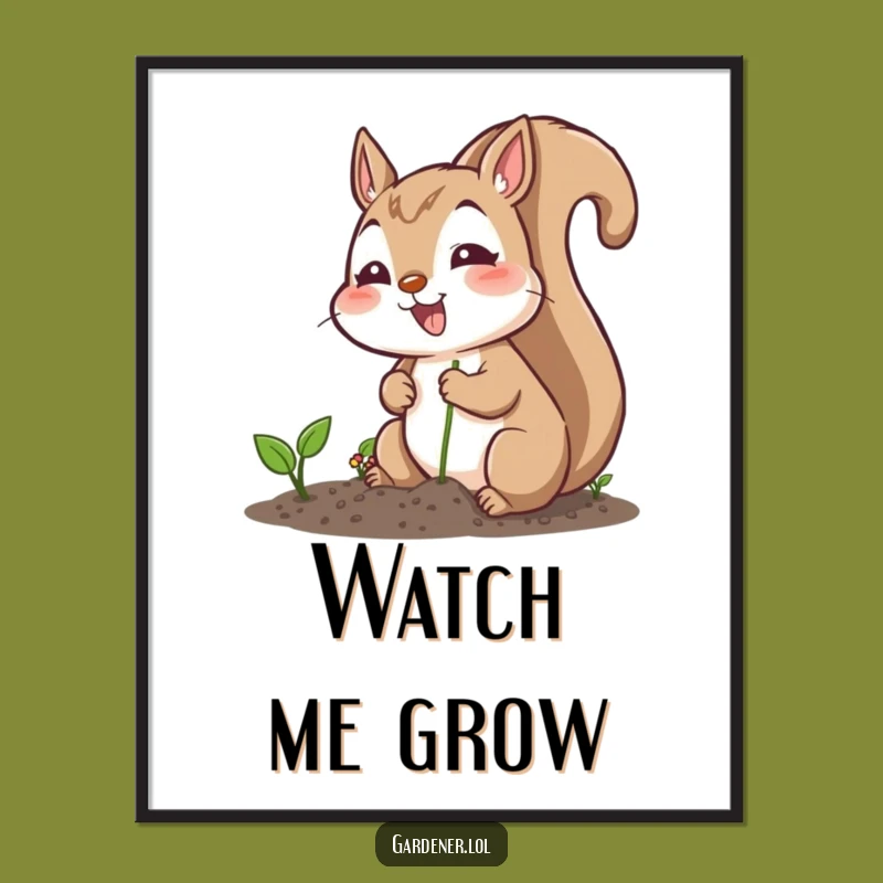 Funny Squirrel Planting Seeds Digital Art - Instant Cheerful Garden Decor