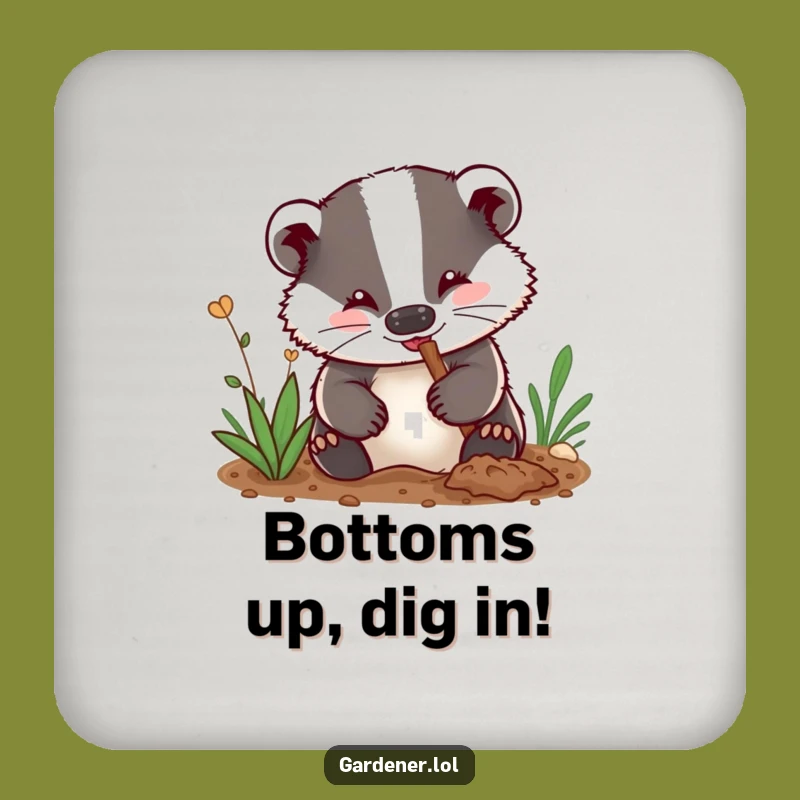 Funny Badger Gardener Coaster: Digging Badger Drink Protector, Gift