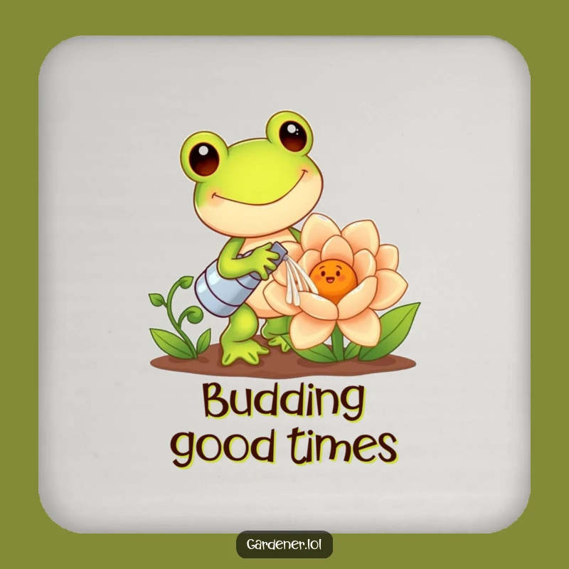 Funny Kawaii Frog Coasters: Gardener Watering Flower - Humorous Table Protection