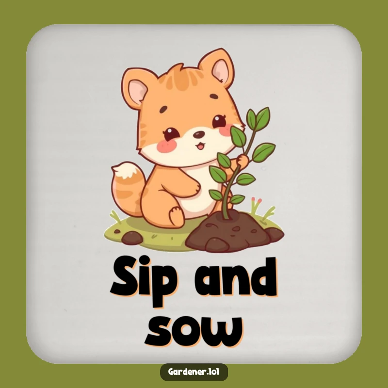 Funny Planting Sapling Coaster: Cute Animal's Happy Surface Protector, A Tiny Funny Gift