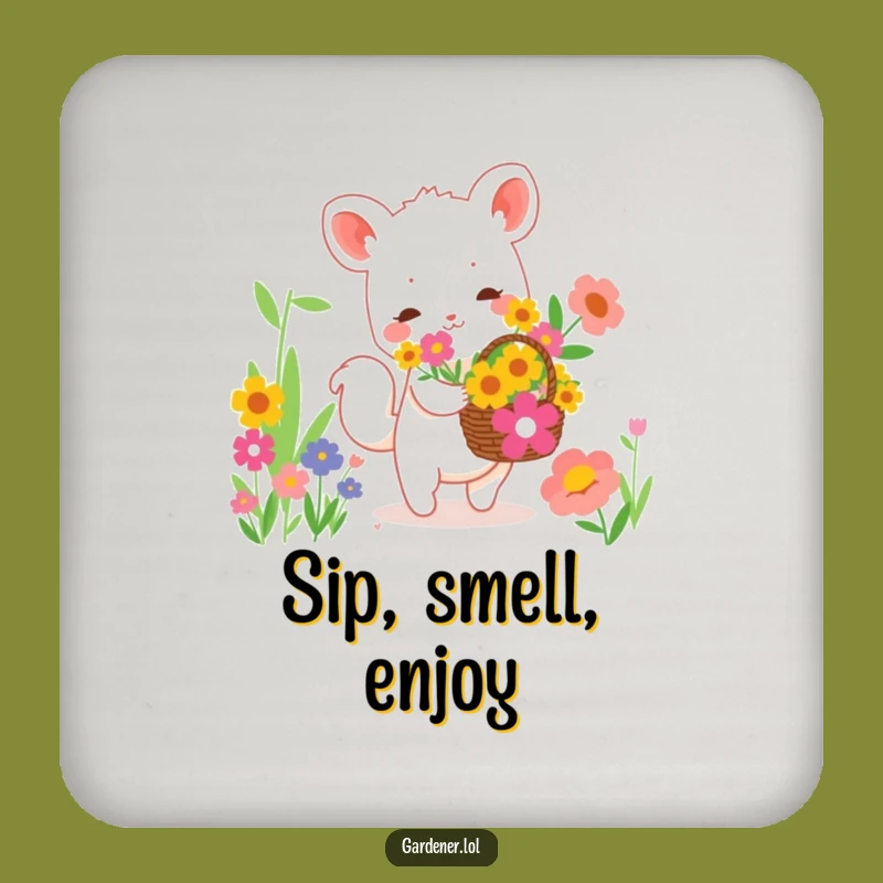 Funny Coaster: Animal Flower Basket, Cute Playful Gag Gift for Drinkware
