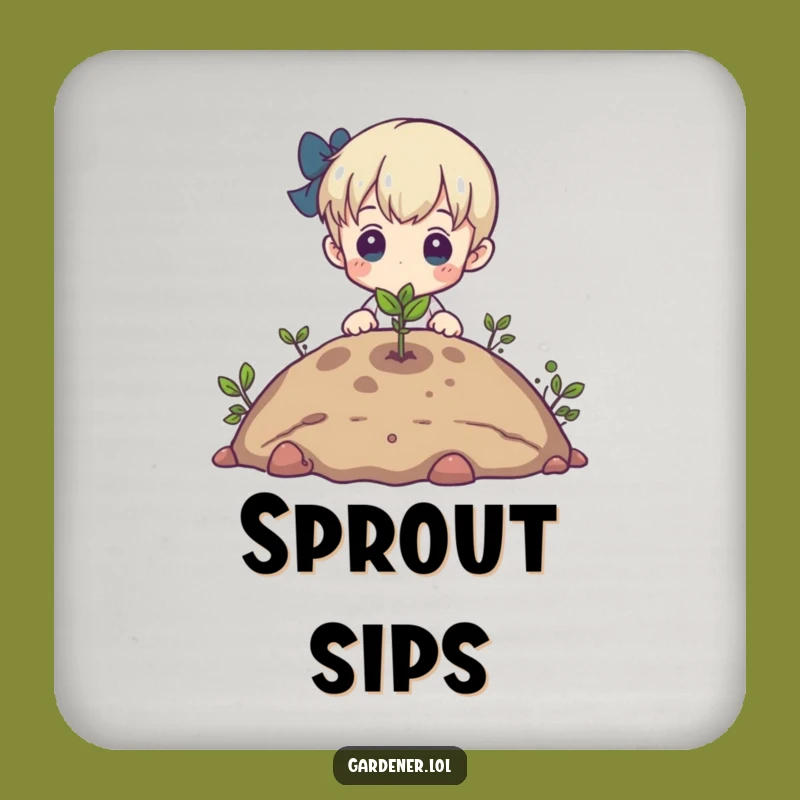 Funny Sprout Coaster: Admiring Gardener, Humorous Table Protector
