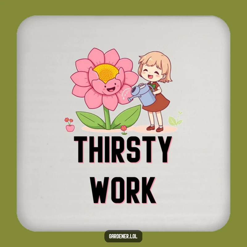 Funny Plant Coaster: Joyful Character Watering Flower, Humorous Table Protector