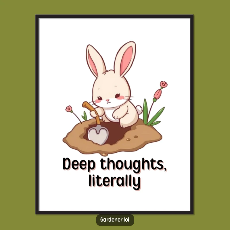 Funny Rabbit Digging Poster: Bunny Hole Art Print, Unique Funny Gift